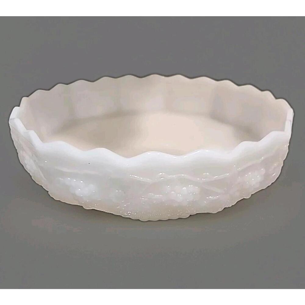 Vintage Milk Glass White Grape Vine Footed Bowl Farm House Decor